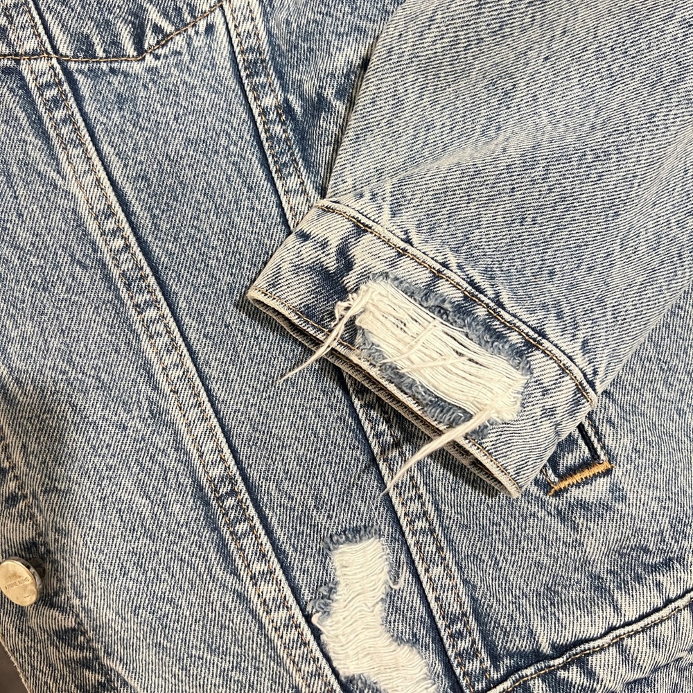Anine Bing Light Blue Distressed Denim Jacket - Picture 11 of 12